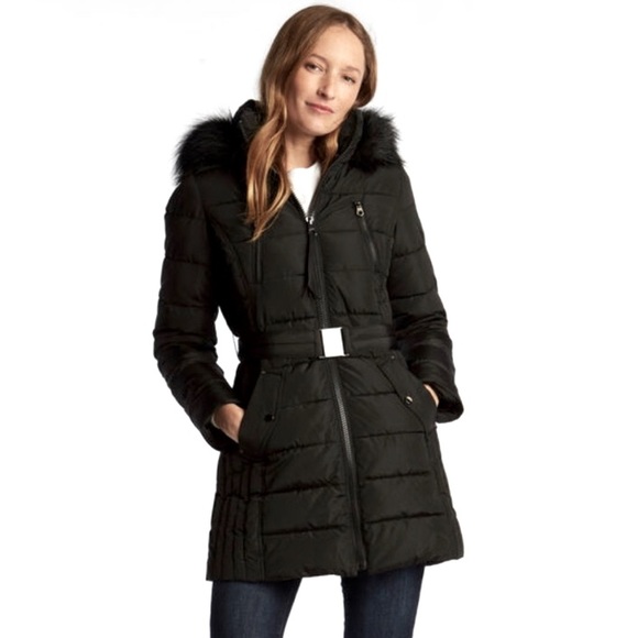 Nautica Black Down Quilted Puffer Style Long Parka Coat Sherpa Lined Hood Zip Up - Picture 3 of 13